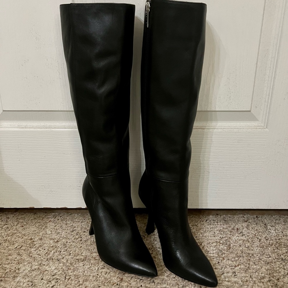 GIANNI BINI Lennoxe Leather Tall Boots, Black, Size:6.5M, NEW